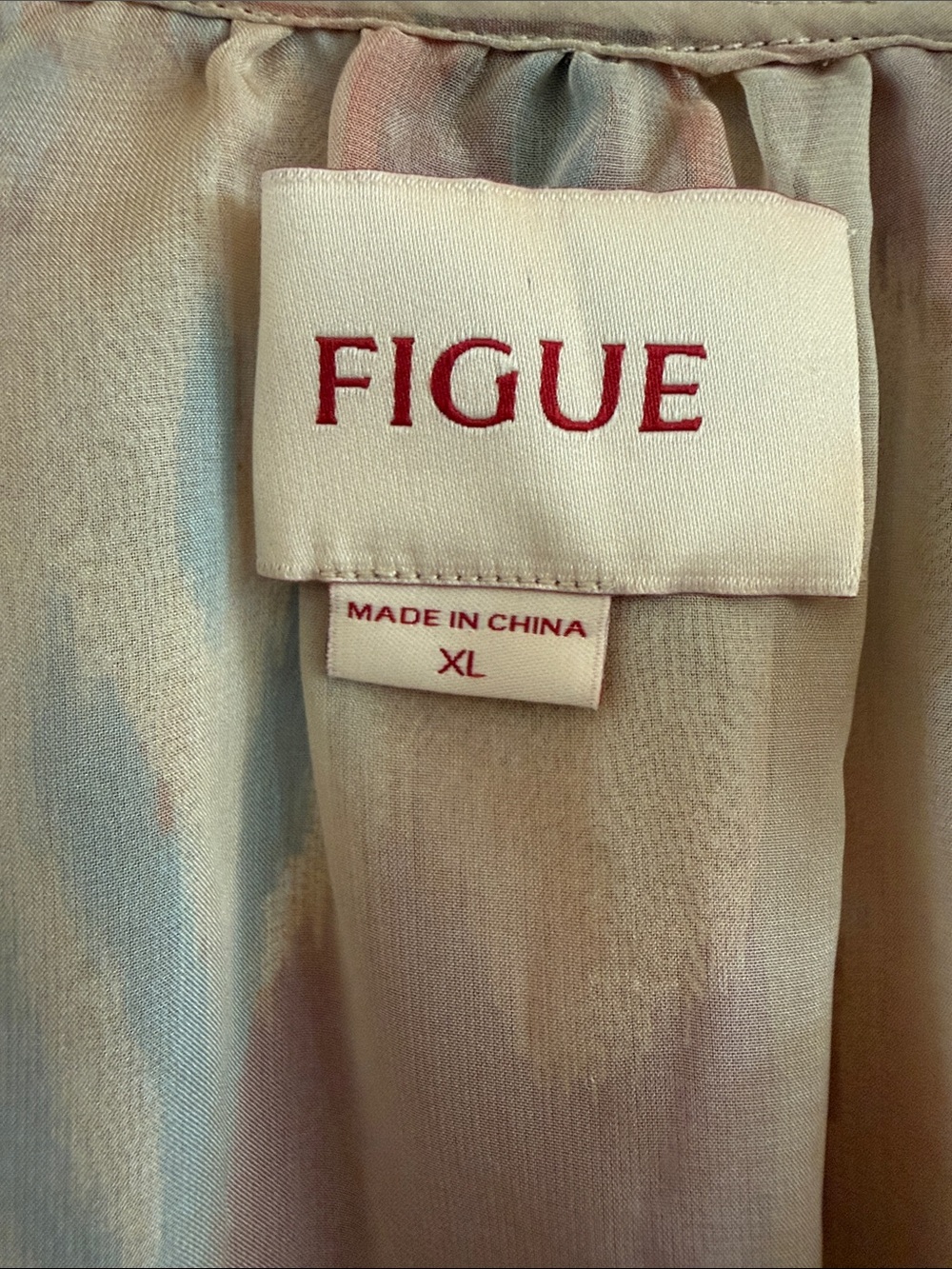Figue Luz Silk Blouse V Neck Watercolor Colorful Print Womens size XLarge - Picture 8 of 16